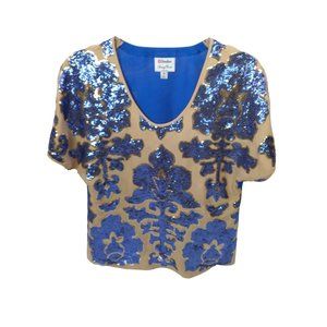 Tracy Reese for Neiman Marcus /Target Blue Ecru Sequined Blouse Top